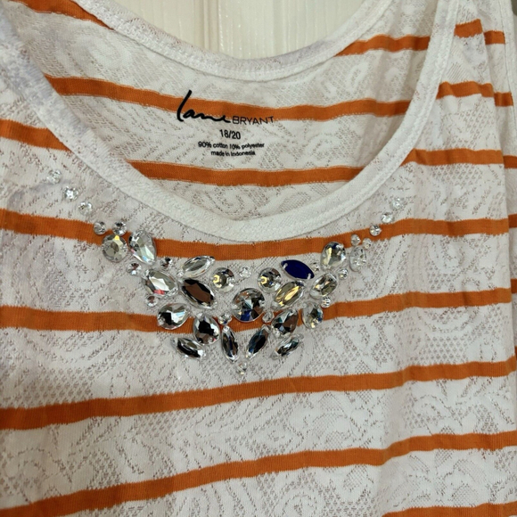1X Lane Bryant 2 Stretchy Lace Striped Tanks W Clear Jeweled Neck - Picture 4 of 8